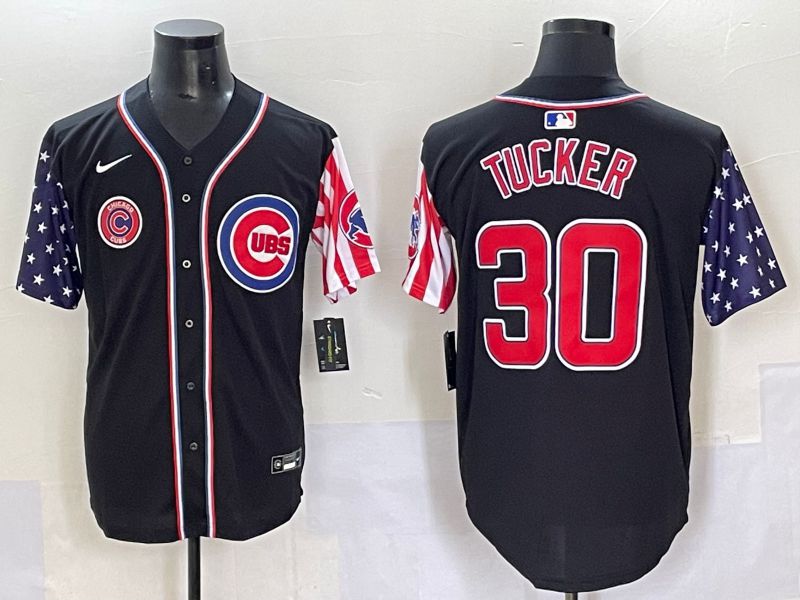 Men 2025 Chicago Cubs 30 Tucker Black National Flags Nike MLB Jersey style 7
